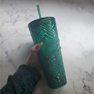 STARBUCKS Emerald Green Diamond Cut Large Tumbler